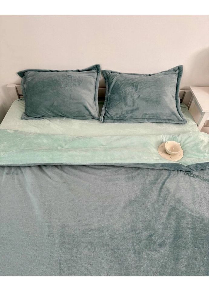 Постільна білизна плюшева двоспальне Home 20956 180х215 см бірюзова з м'ятним DUSHKA (336327711)