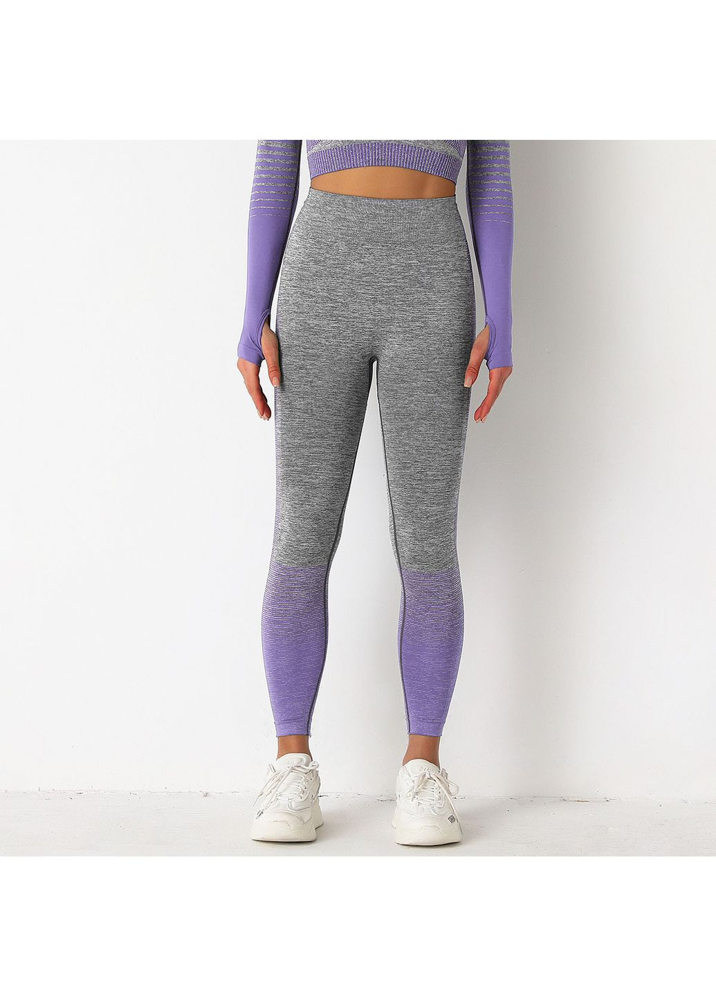 Легінси жіночі спортивні 9660 M сірі з фіолетовим Fashion (294067229)