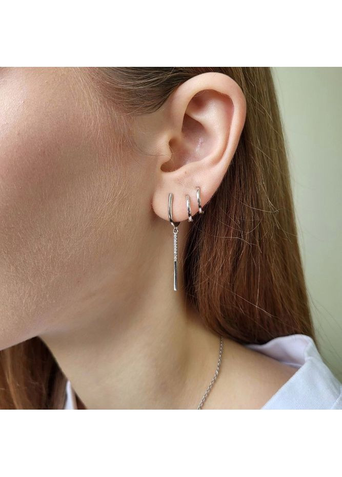 Серебряные серьги с подвеской Палочки в белых камнях серебро 925 пробы Родированное 1630с 1.94г Nobrand (370438607)