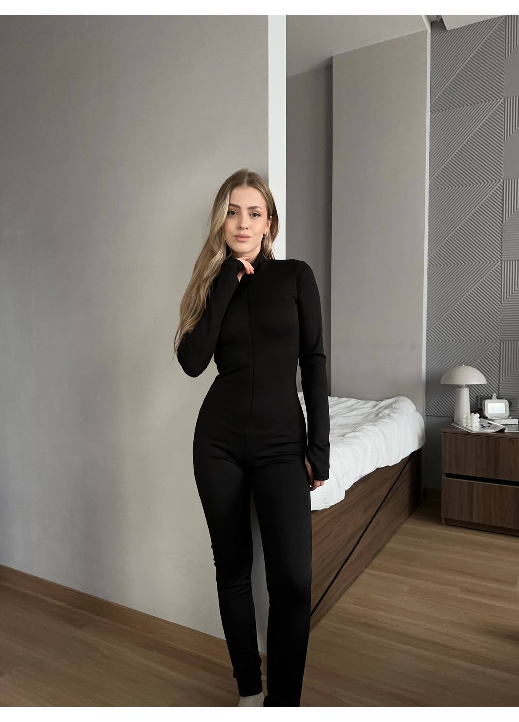 Комбинезон женщинам No Brand комбинезон-брюки однотонный чёрный повседневный трикотаж с начесом