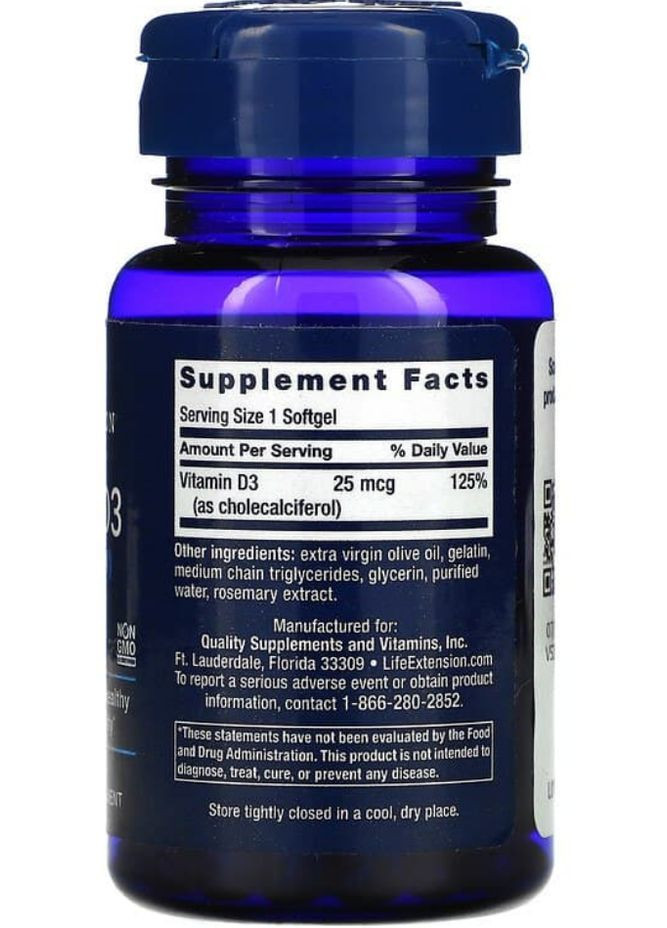 Витамин Д-3 1000 Vitamin D3 90 капс Life Extension (360714132)