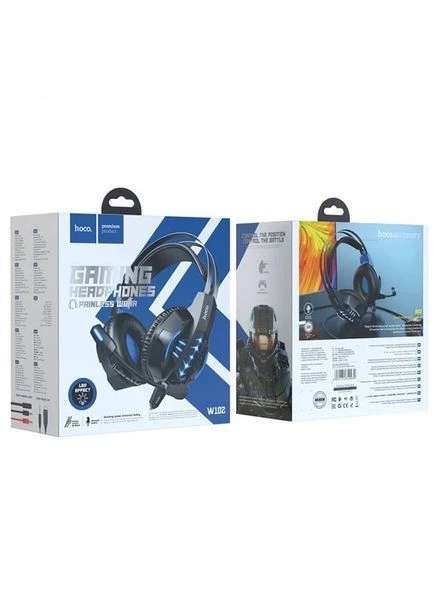 Ігрові навушники Gaming Cool Tour W102 з мікрофоном і LED підсвічуванням дротові Black-blue Hoco (393215852)