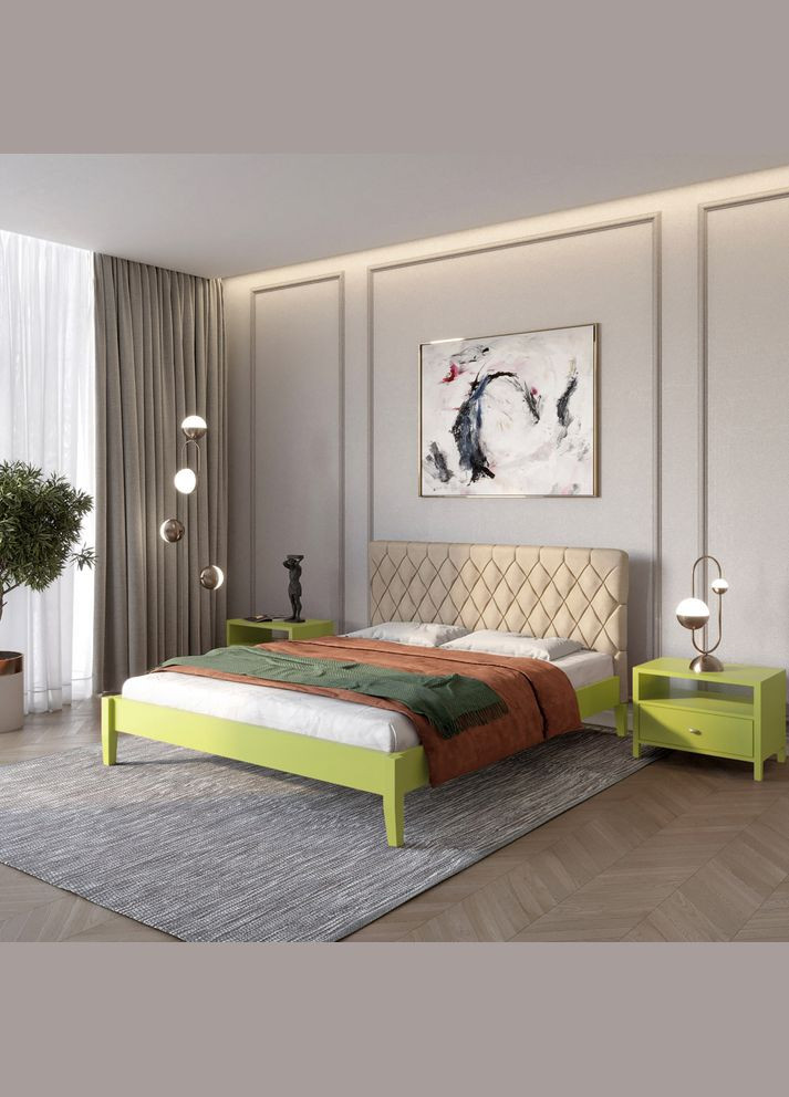 Двоспальне дерев'яне ліжко Венеція ДК (S3050G70Y)/Аляска 23 (Бежевий) 140х200 см (MBG-5864) Mebigrand (368280664)