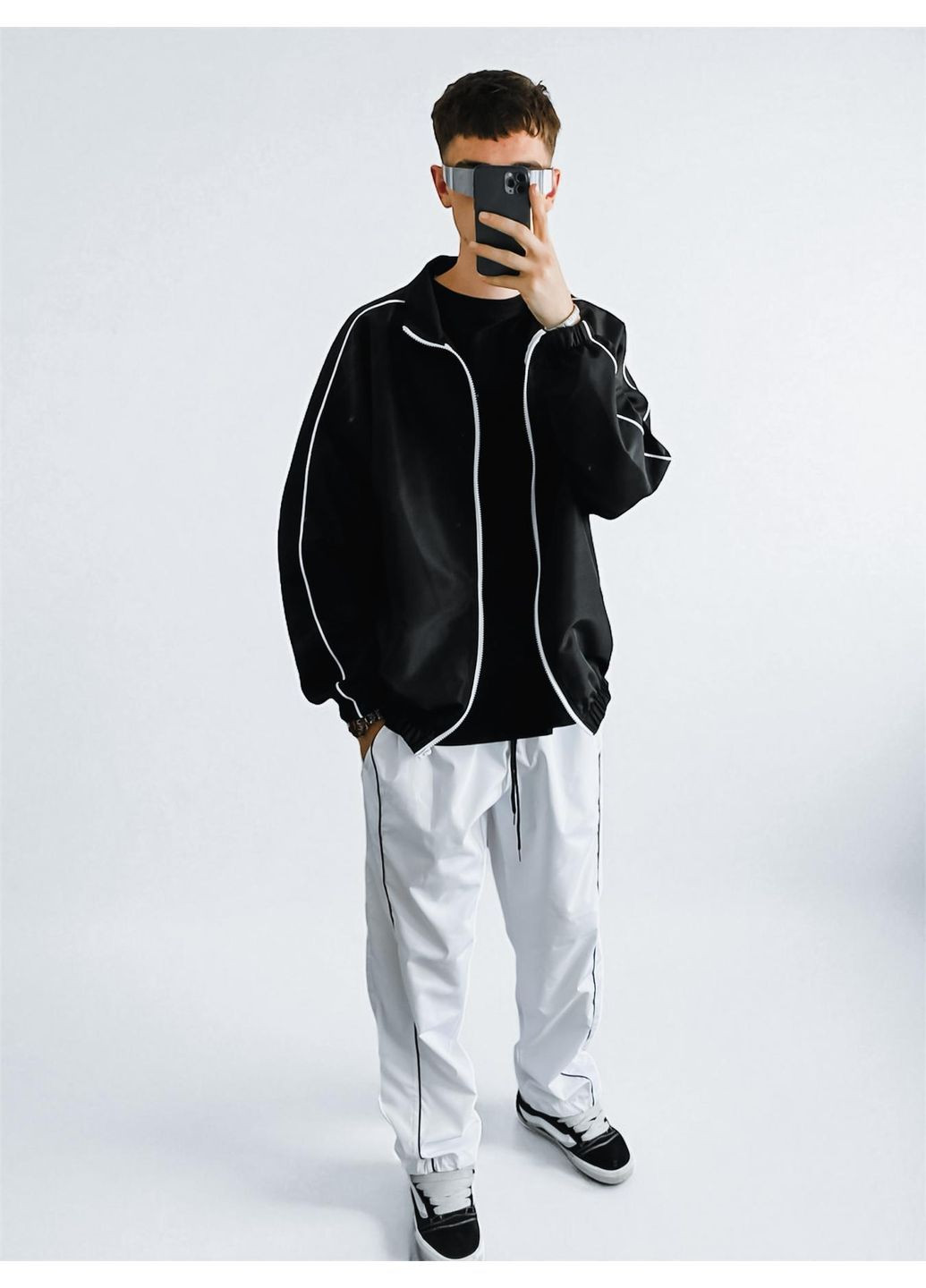 Мужской осенний спортивный костюм черно-белый No Brand (364710236)