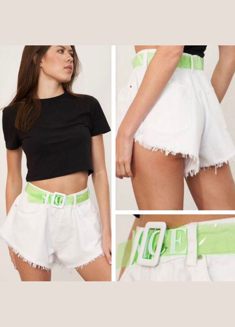 Білі джинсові шорти, із зеленим поясом. Fashion (338196503)