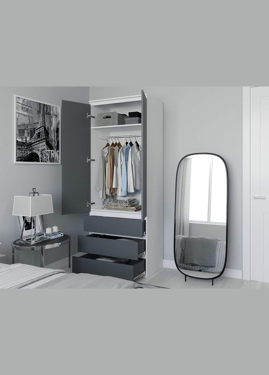 Шафа розпашна для одягу з трубою T-211 від Білий/Антрацит MORELI (335424780)