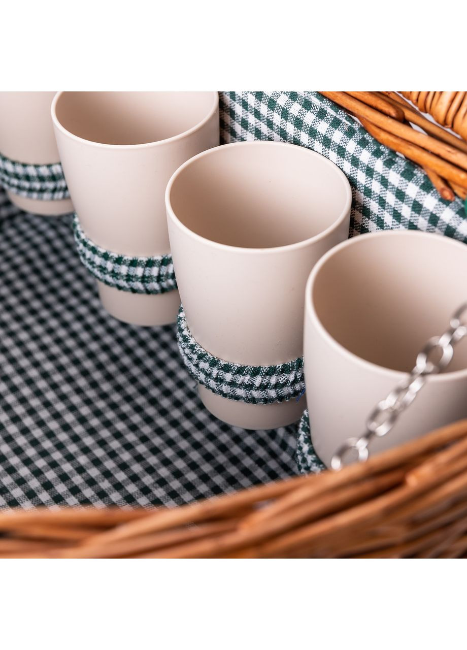 Кошик плетений для пікніка з посудом на 4 персони 41х31х22 см набір посуду туристичний для кемпінгу HP-ZQ-2 LUGI (351432158)