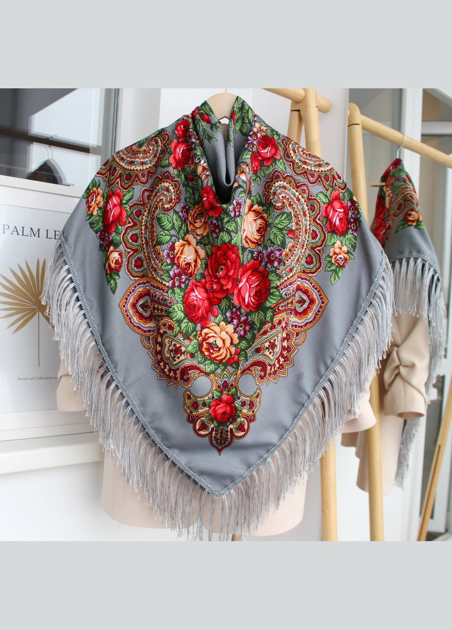 Хустка в народному стилі "Романтичні квіти" Сіра 621001 Husta (322502277)