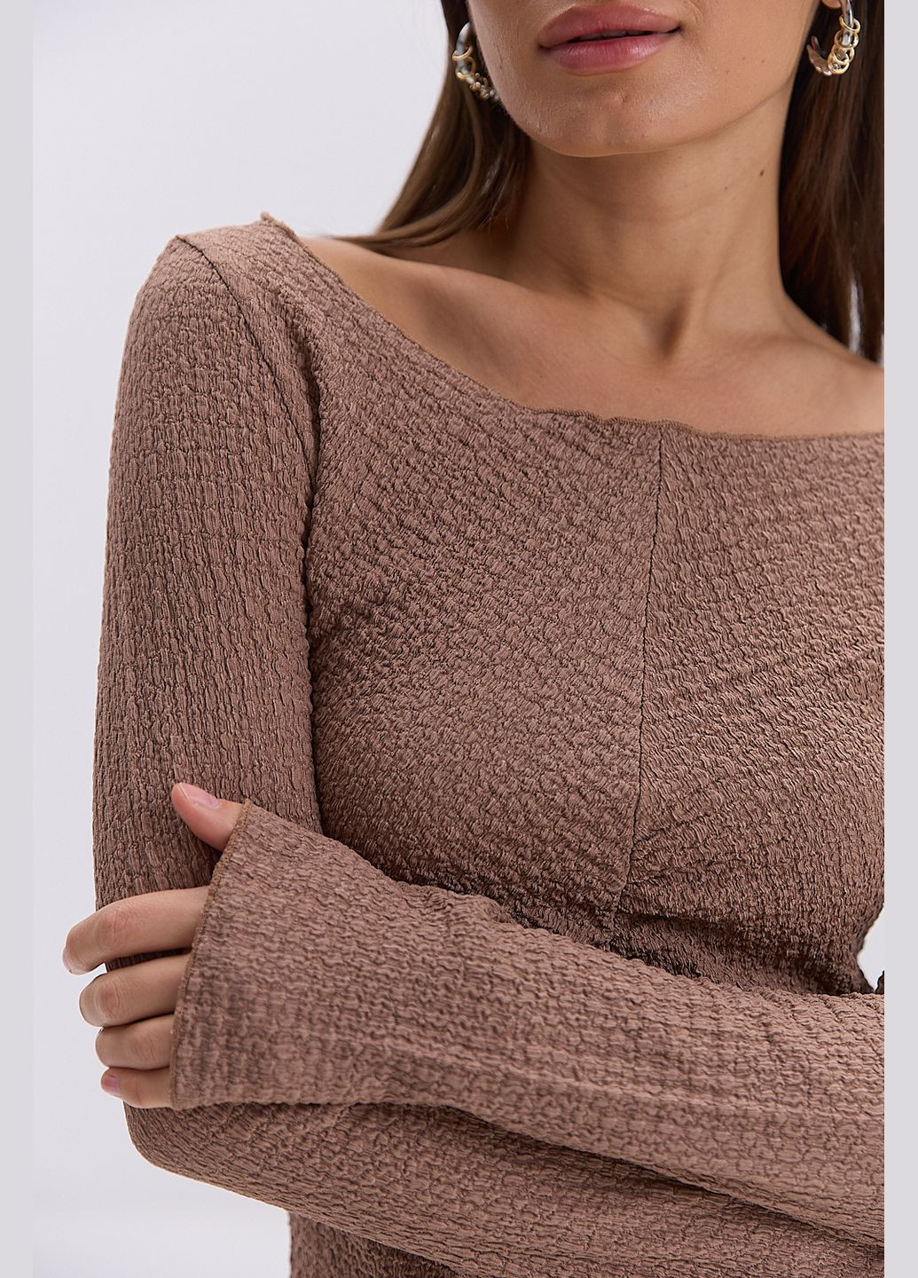 Женский лонгслив из жатого шоколадного трикотажа Arjen (324392995)