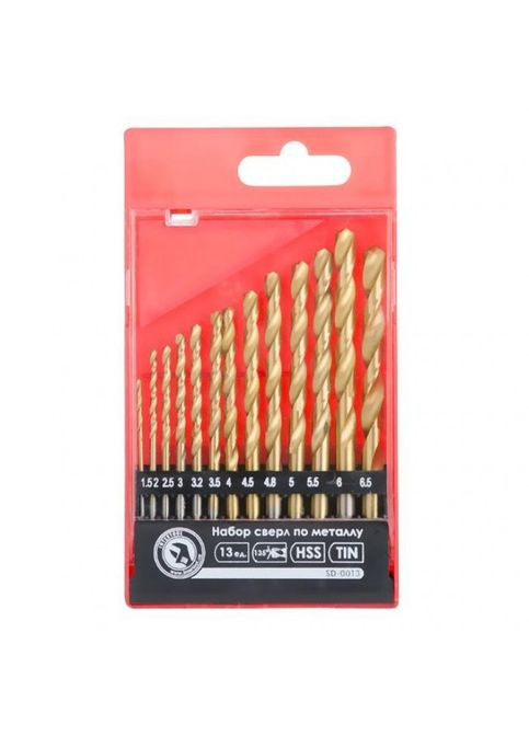 Набор сверл по металлу DIN338 HSS 13шт (1.5-6.5), покрытие Ti SD-0013 Intertool (335835437)