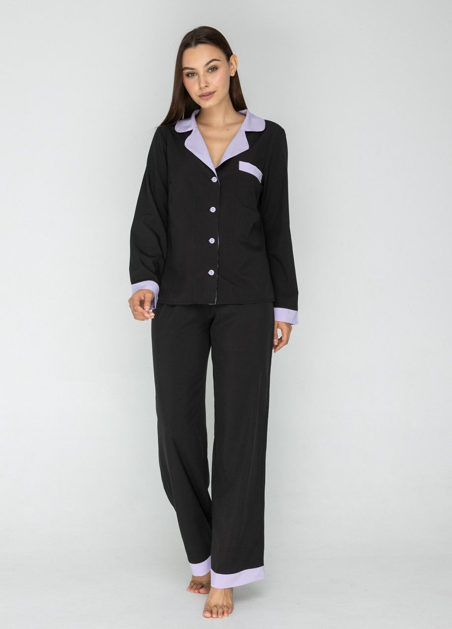 Комбинированная всесезон пижама женская рубашка с длинным рукавом и брюки (теракотовий/черный) рубашка + брюки GorLin