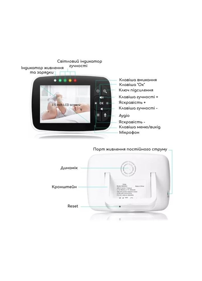 Відеоняня Baby Monitor з датчиком звуку /з портативним дисплеєм та вимірюванням температури OnePro SM-32 (318307624)