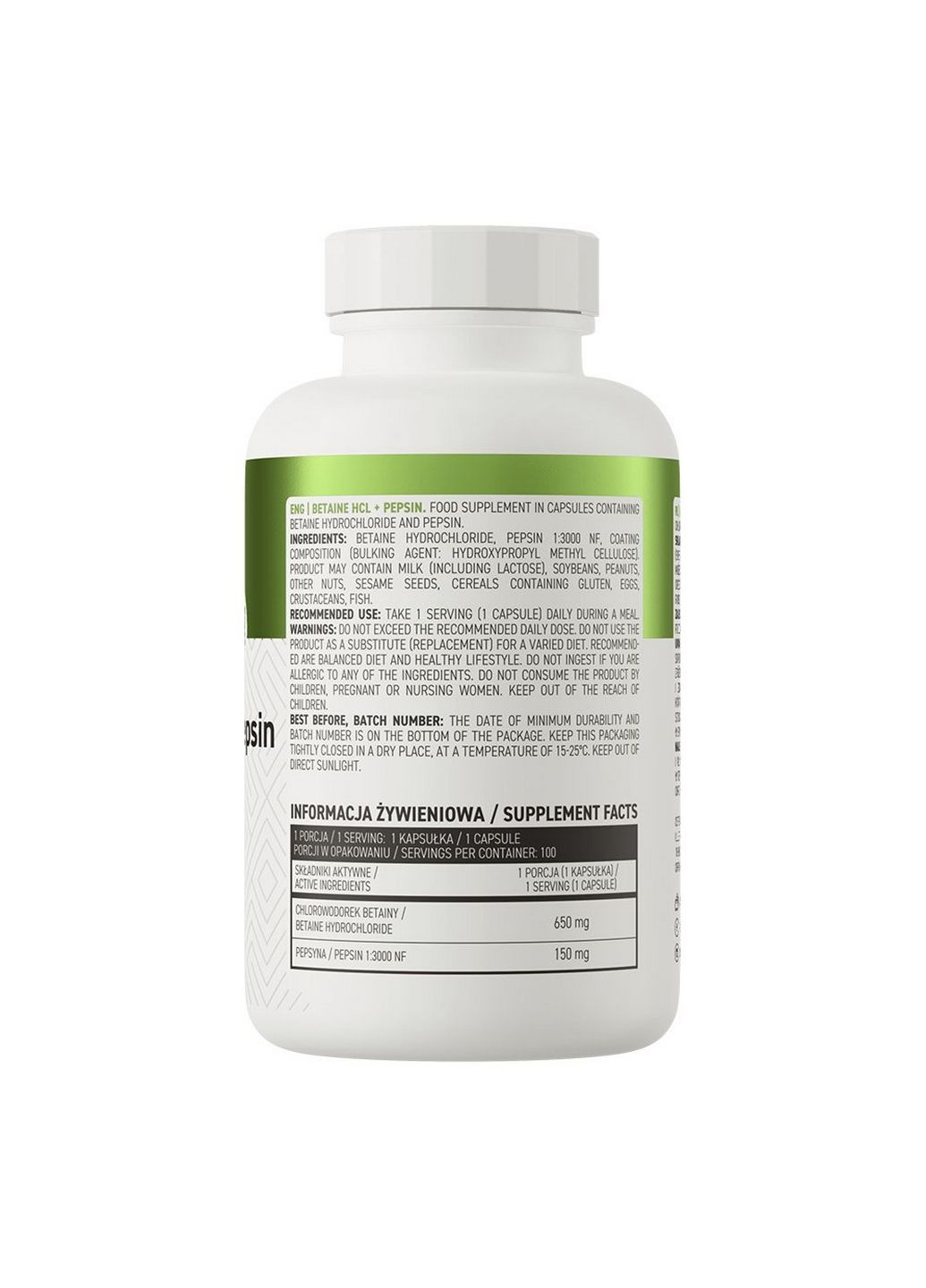 Натуральна добавка Betaine HCl + Pepsin, 100 капсул Ostrovit (296260591)