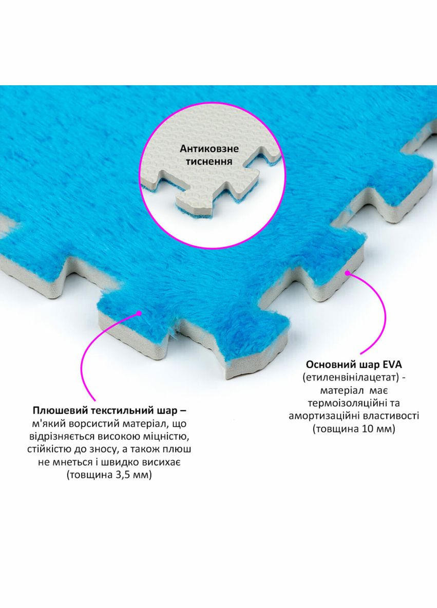 Пол-пазл плюшевый ГОЛУБОЙ 30x30x1cm (D) SW-00002090 Sticker Wall (299843644)