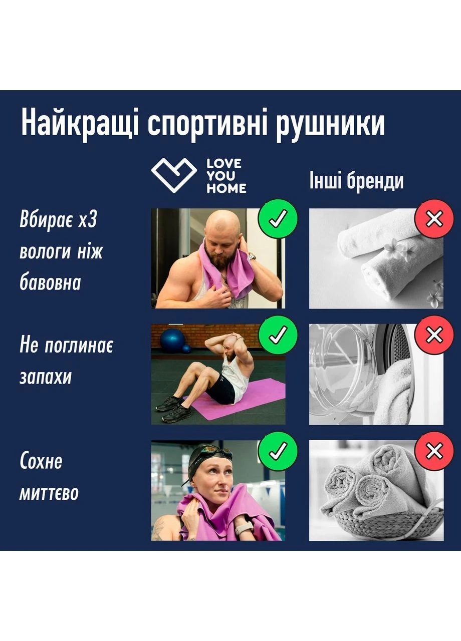 Рушник спортивний мікрофібра з чохлом 70х140 см (60145) Love You рожевий