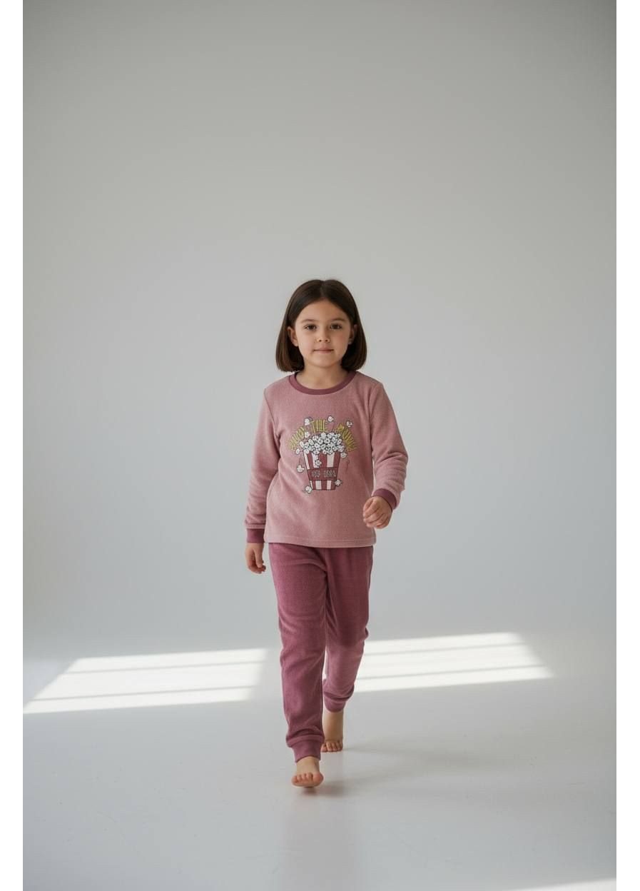 Розовая зимняя пижама махровая кофта + брюки L&D