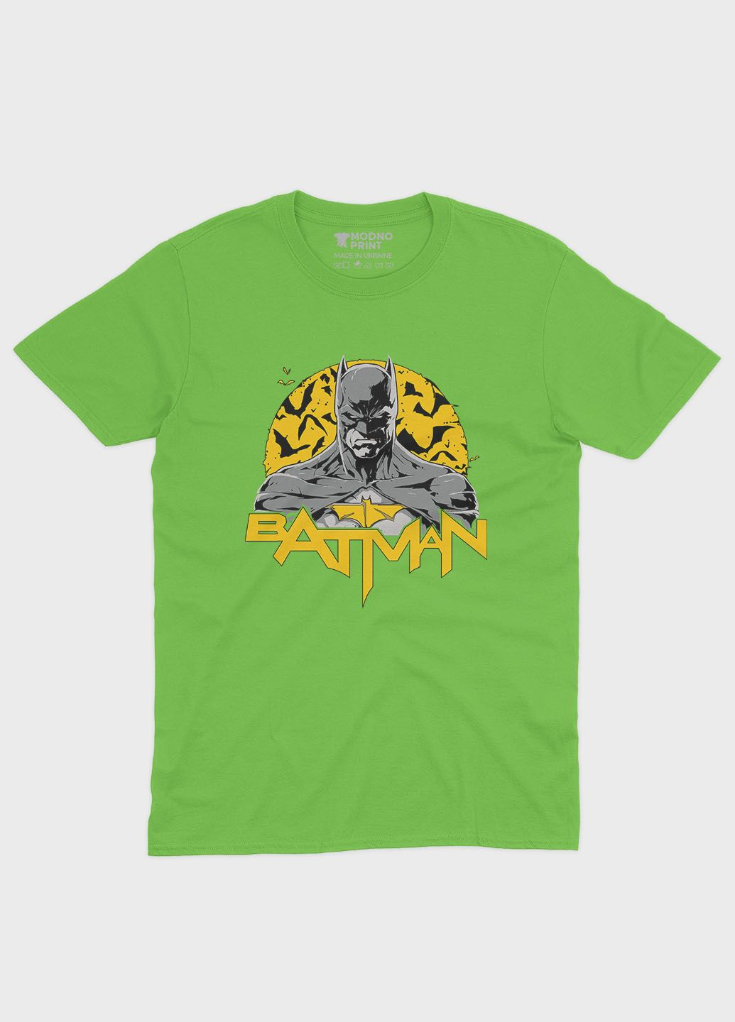 Салатовая демисезонная футболка для мальчика с принтом супергероя - бэтмен (ts001-1-kiw-006-003-011-b) Modno