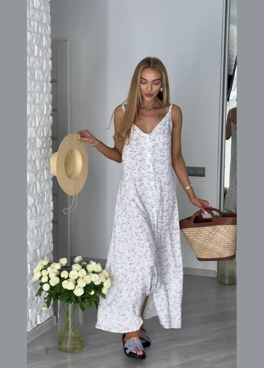 Белое повседневный платье женское - длина макси, с принтом, на бретелях JUGO однотонное