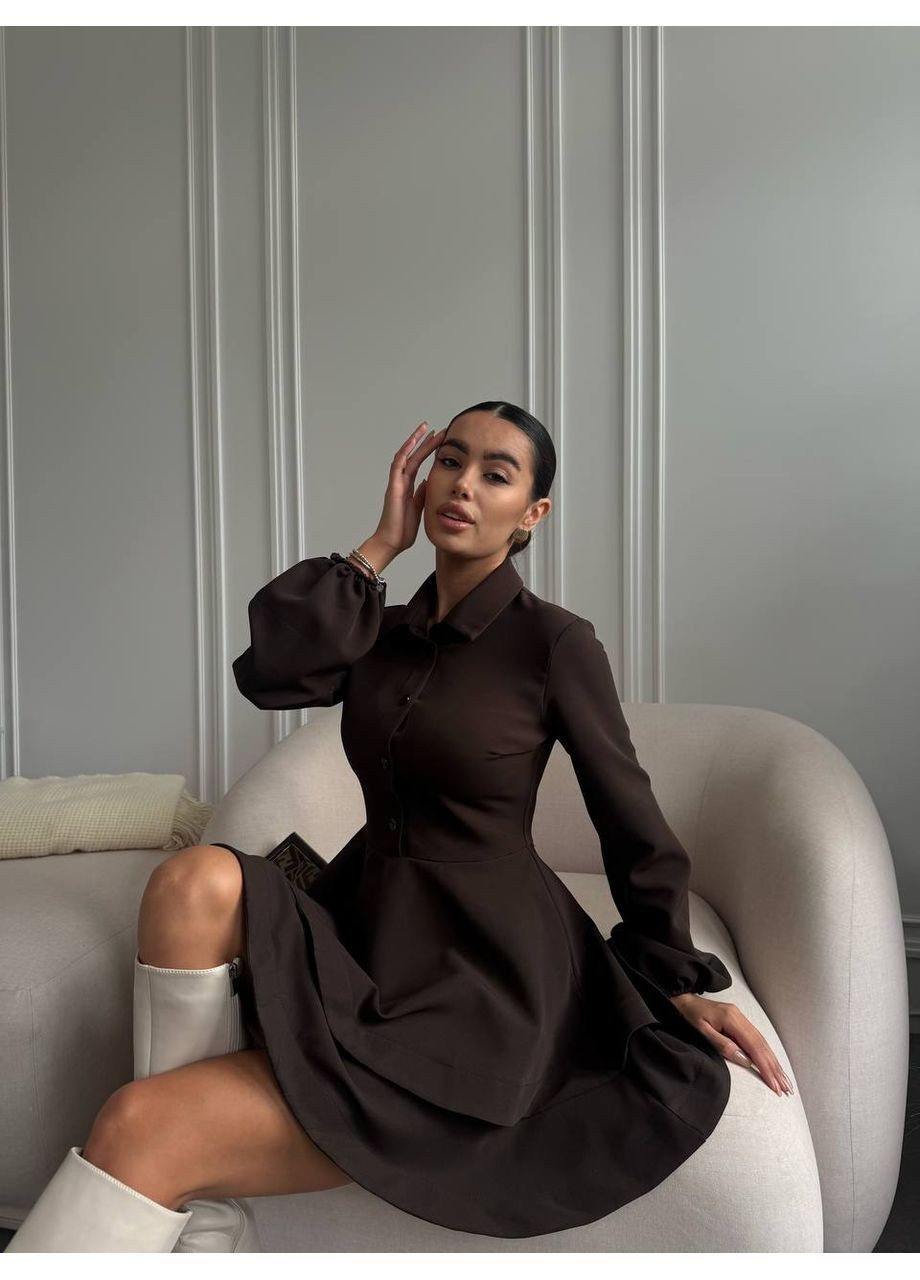 Коричневое праздничный, вечернее, деловое, кэжуал женское платье с воланами Style Point однотонное