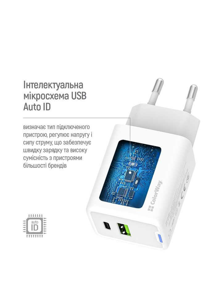 Сетевое зарядное устройство GaN Mini 45W PD Port PPS USB (Type-C PD + USB QC4.0) White (CW-CHS060PD-WT) Colorway (336956368)