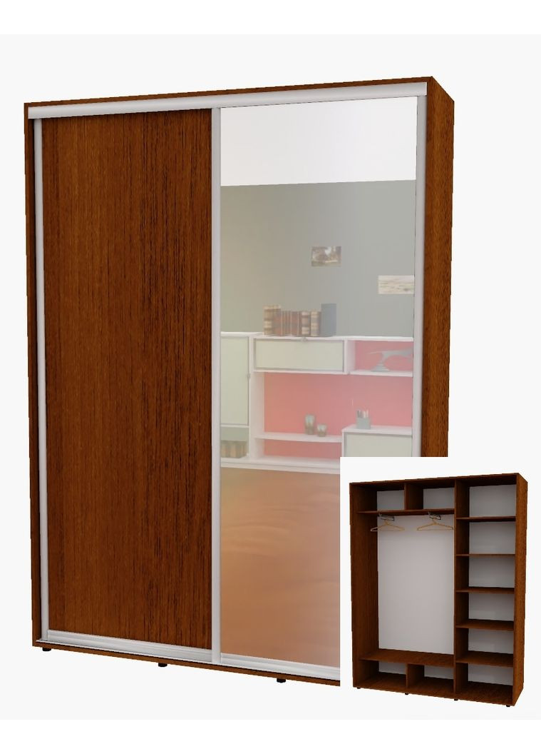 Шафа-купе дводверна 170*45*250 см Горіх лісовий 2 двері ДСП + Дзеркало Алекса (360456197)