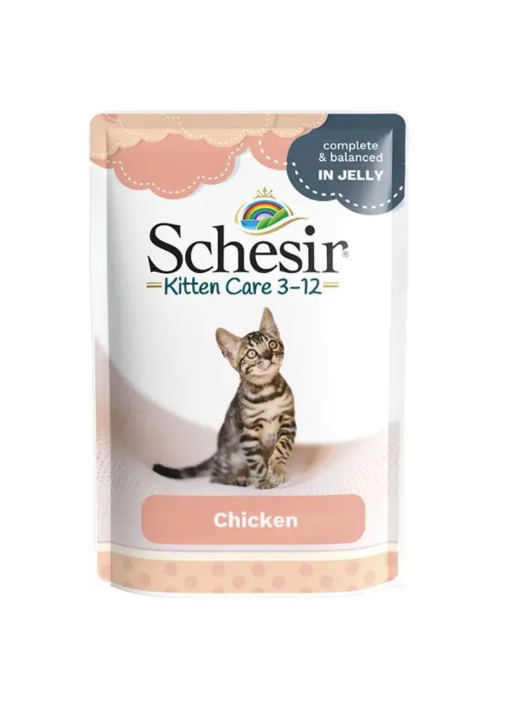 Вологий корм для кошенят Kitten Care Chicken in Jelly Філе курки в желе 85 г Schesir (277927730)
