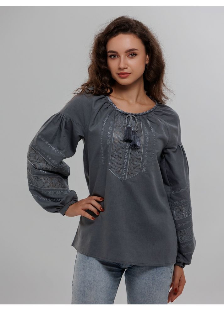 Графитовая женская вышитая блуза биляна романтическая (fm2957) Folk Moda (365729884)