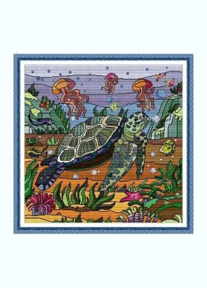 Набор для вышивания по нанесённой на канву схеме "Sea Turtle". AIDA 14CT printed 55*55 см Joy Sunday (313614313)