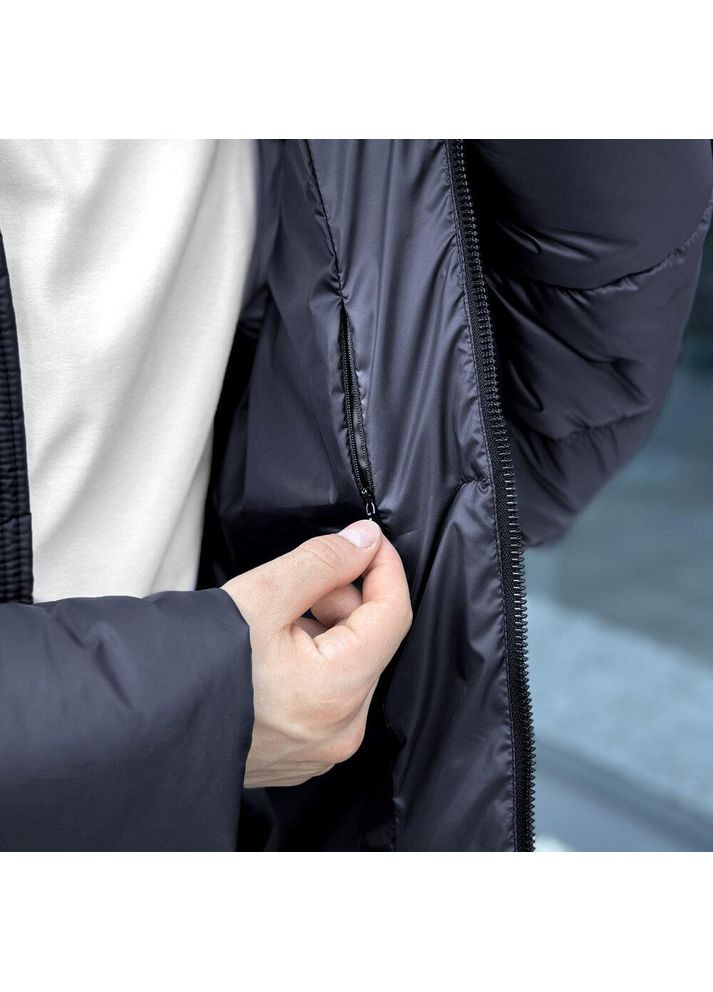 Темно-синяя зимняя мужская зимняя куртка плащевка на пухе темно-синяя Freedom