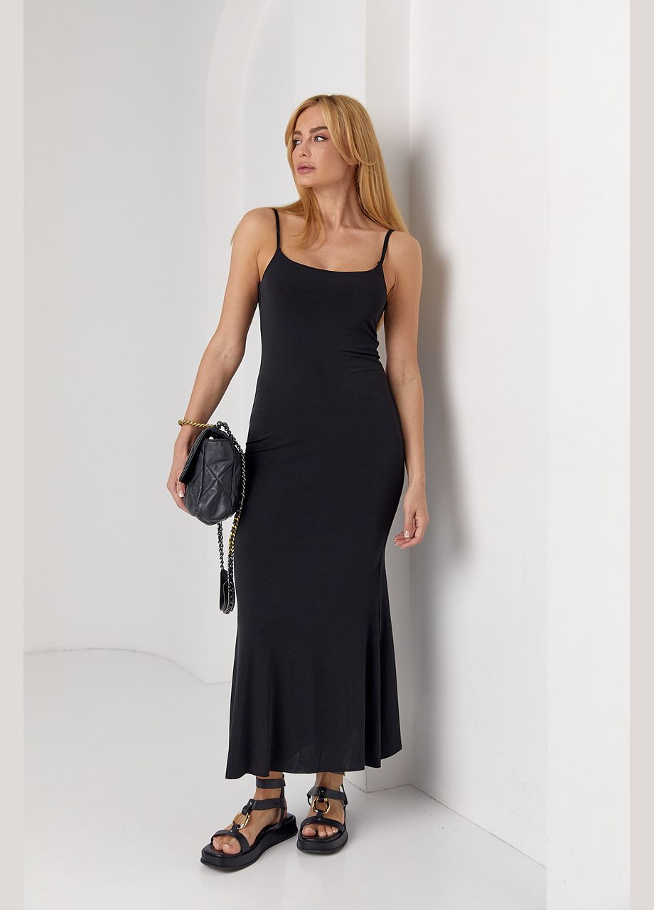 Довгий силуетний сарафан на бретелях – блакитний Lurex (296470878)