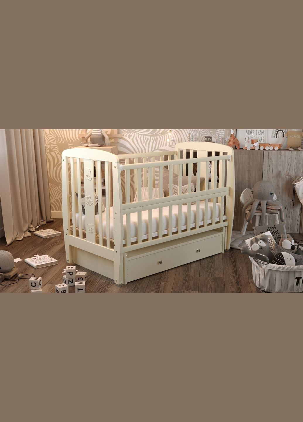Дитяче ліжечко Друзі з ящиком, слонова кістка, бежевий () Дубок 9800-DDS-02 (346999107)
