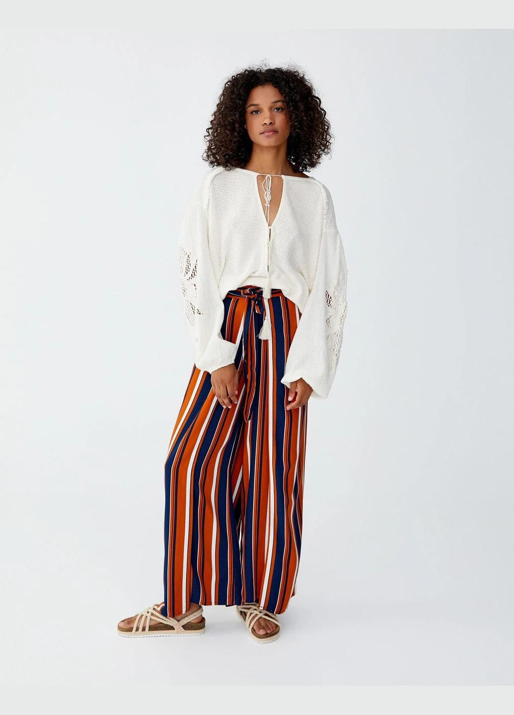 Штаны лето,коричневый в полоску, Pull & Bear (346474553)