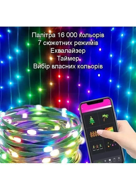 Программируемая новогодняя LED гирлянда Капля росы с пультом и управлением с телефона SFK-04 Bluetooth USB 10м No Brand (367624935)