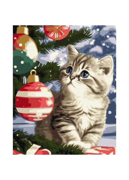 Картина по номерах "Кошеня під ялинкою" 40х50 см Ідейка (369729570)
