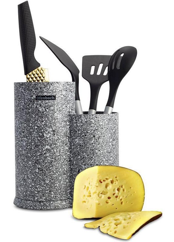 Підставка-колода Grey Marble для кухонних ножів 10х19х23см, подвійна кругла Ofenbach (330017496)