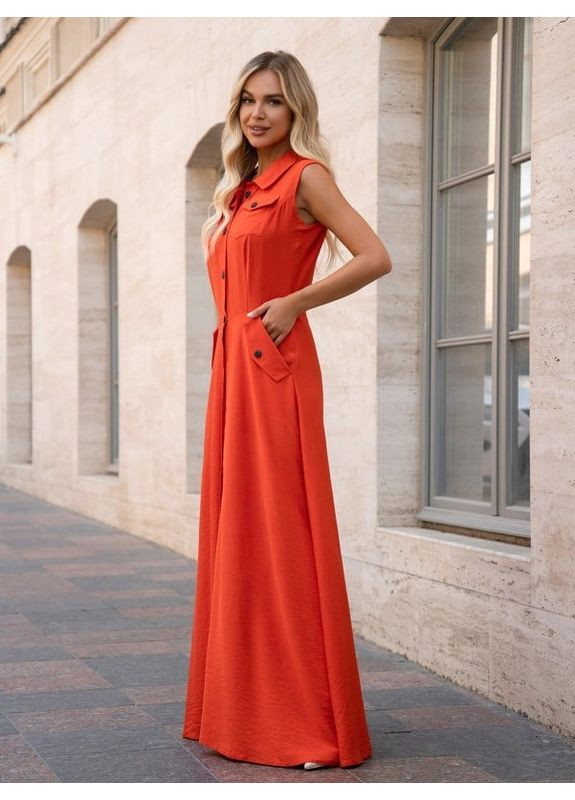 Комбінована сукня 14757 оранжева ISSA PLUS однотонна