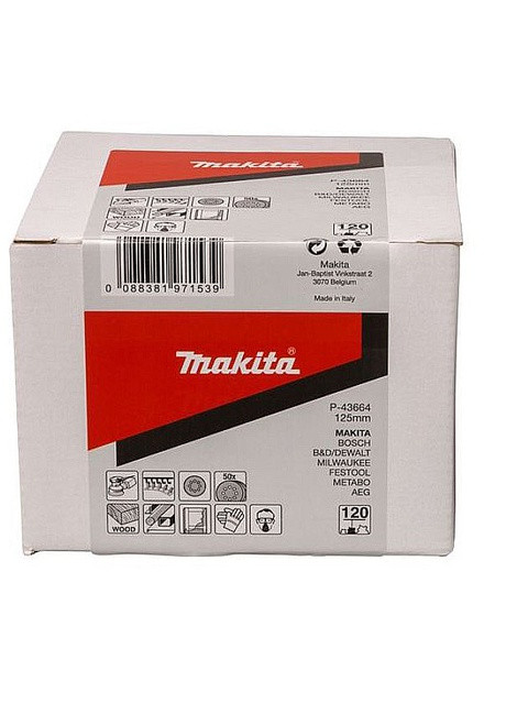 Набор шлифовальной бумаги P-43664 (125 мм, 8 отверстий, К120, 50 шт) шлифбумага шлифовальный диск (7040) Makita (295039764)