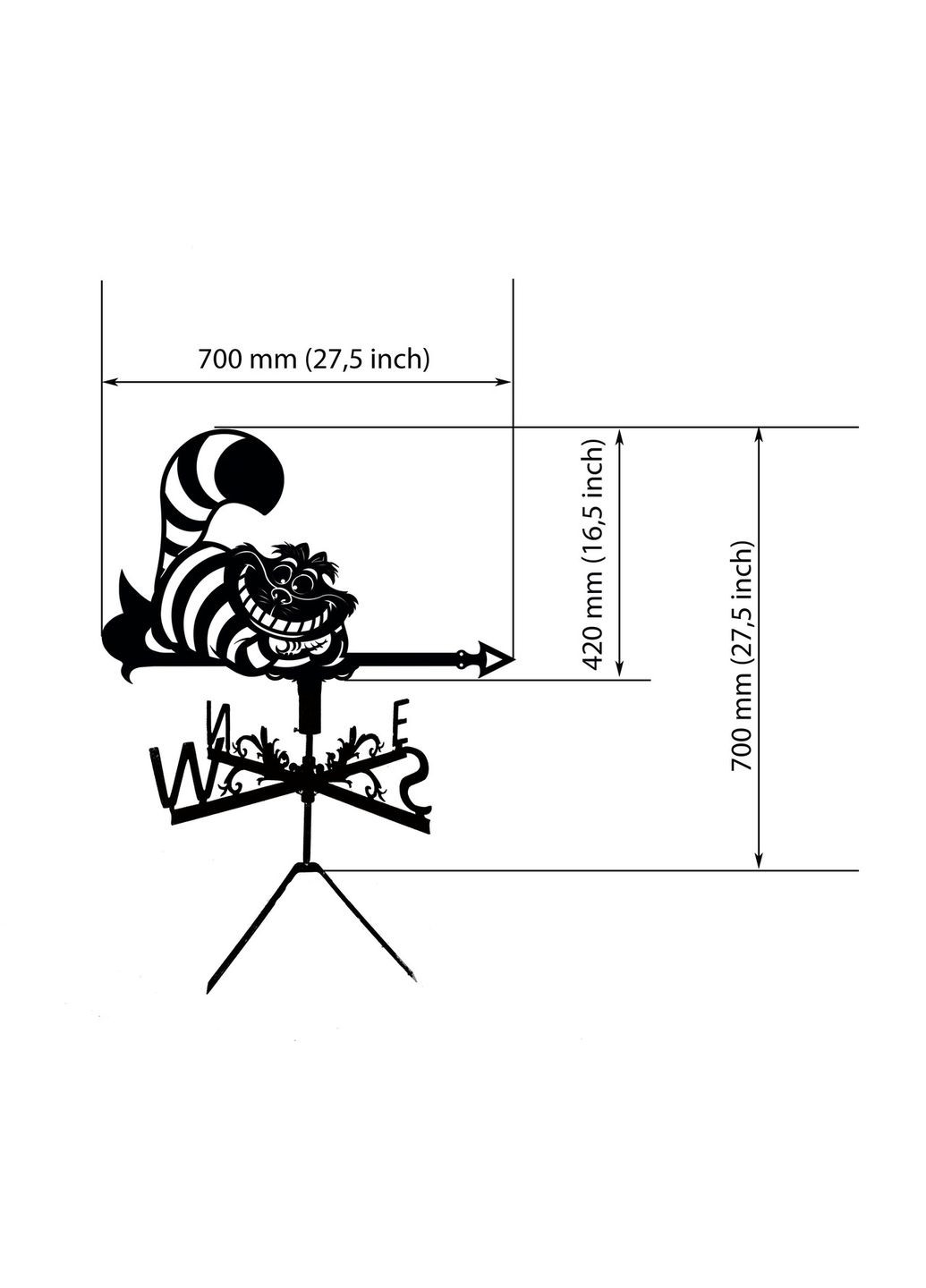 Флюгер на будинок Чеширський кіт з металу 2 мм, флюгер на дах No Brand (368896333)