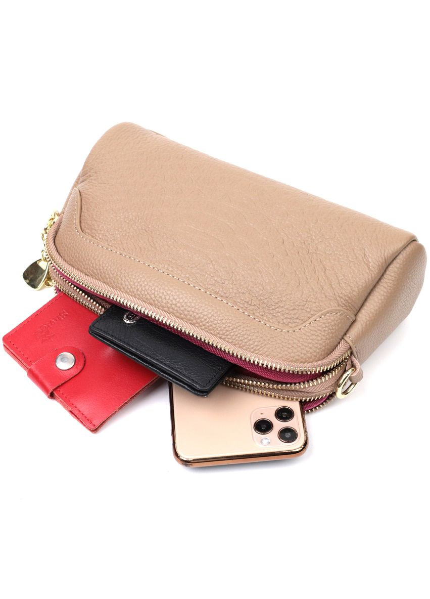 Сумка женская через плечо на два отделения кожаная 22356 Бежевая Vintage (302009089)