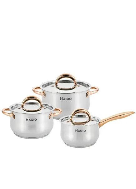 Набор кастрюль и ковша 1201 из нержавеющей стали с крышками, многослойное дно Magio (362210991)