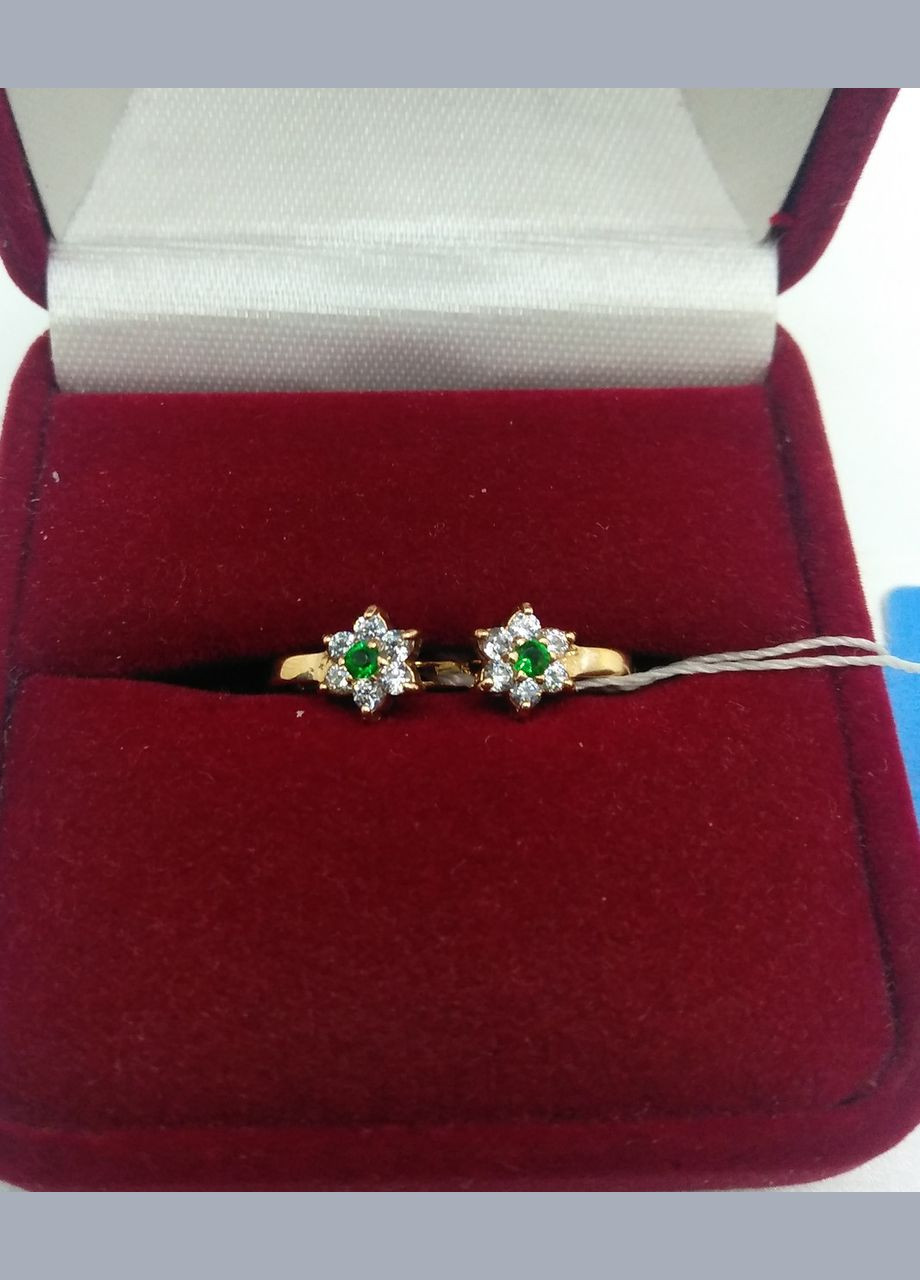 Серьги золото 585° 1,50г. детские имитация изумрудов (с03460) КЮФ Максаліна С03460 (306432490)