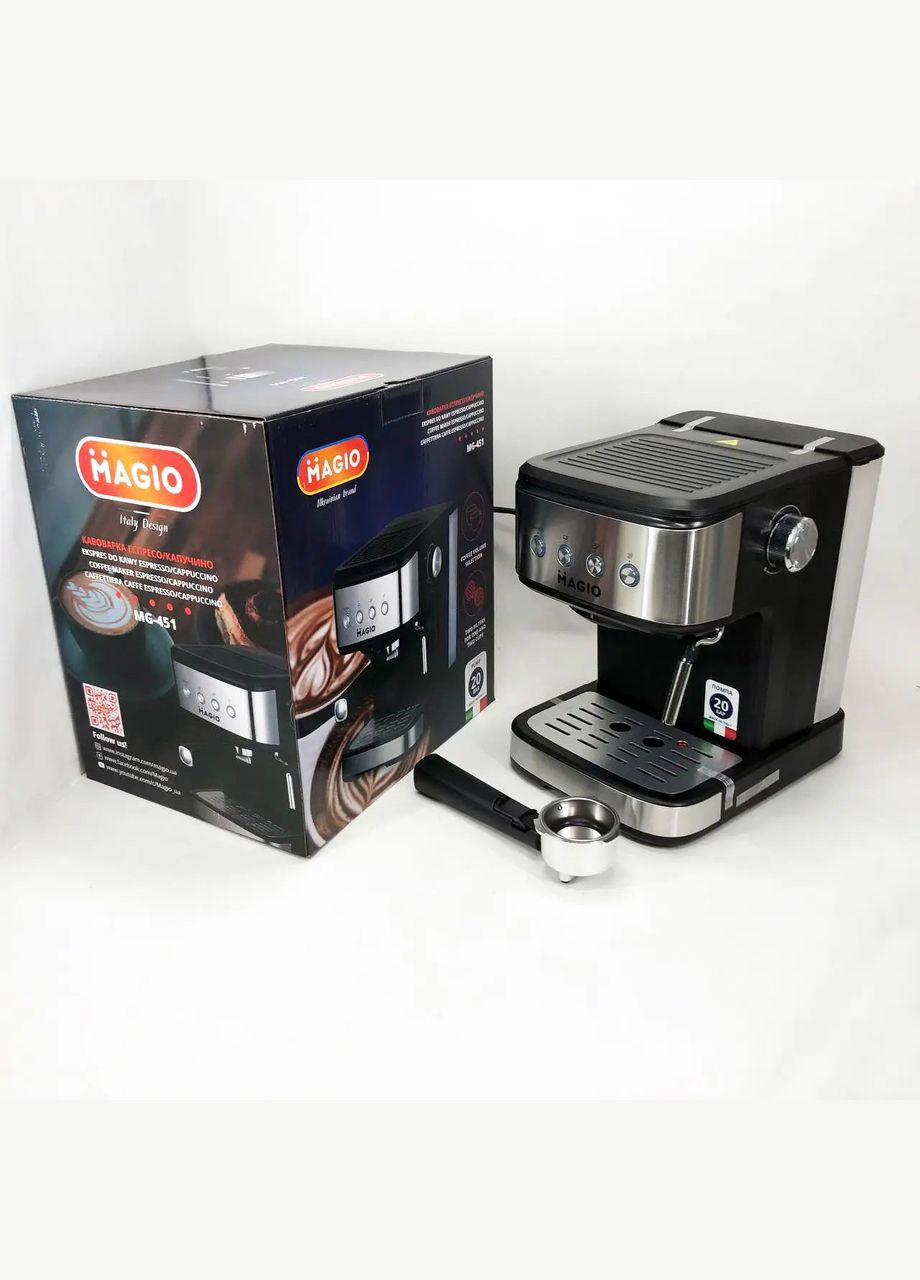 Еспресо кавоварка Mg-451 з капучинатором та італійською помпою фільтром 960W 1.5л Magio (297743216)