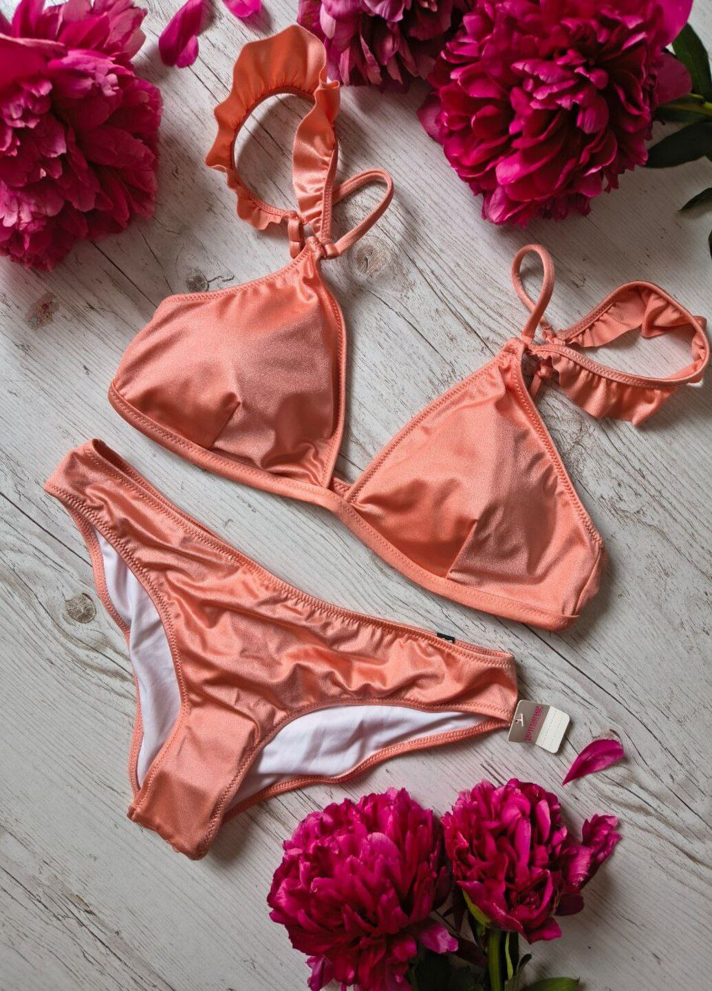 Персиковый купальник (топ - треугольники, трусики), раздельный Victoria's Secret Bikini