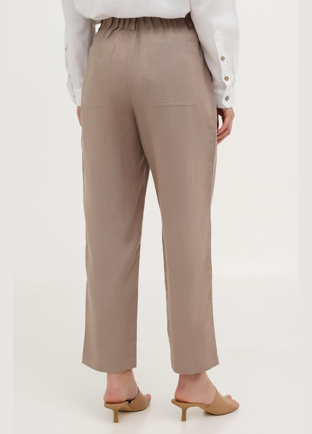 Укороченные женские брюки из льна на молнии и резинке под ремень Чарли с карманами. Песочный, р.54, код 8427/54/883 ГАЛЕРЕЯ ЛЬОНУ (333164758)