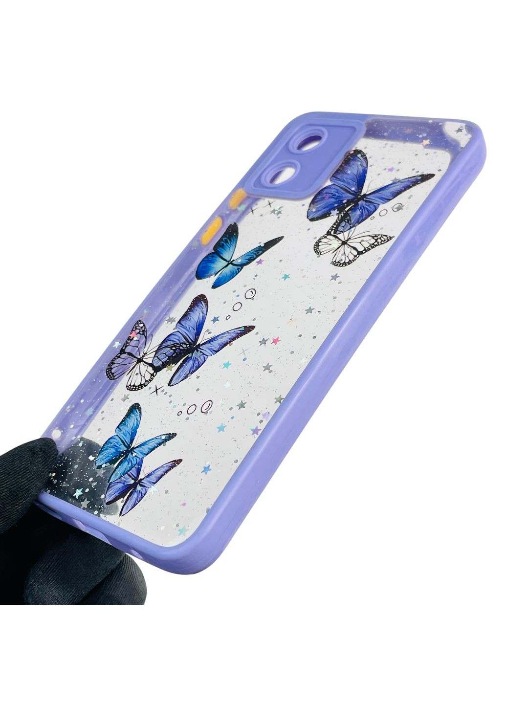 Чехол для Moto E13 (PAXT0034) с блёстками с бабочками на моторола е13 сиреневый Motorola (366388898)