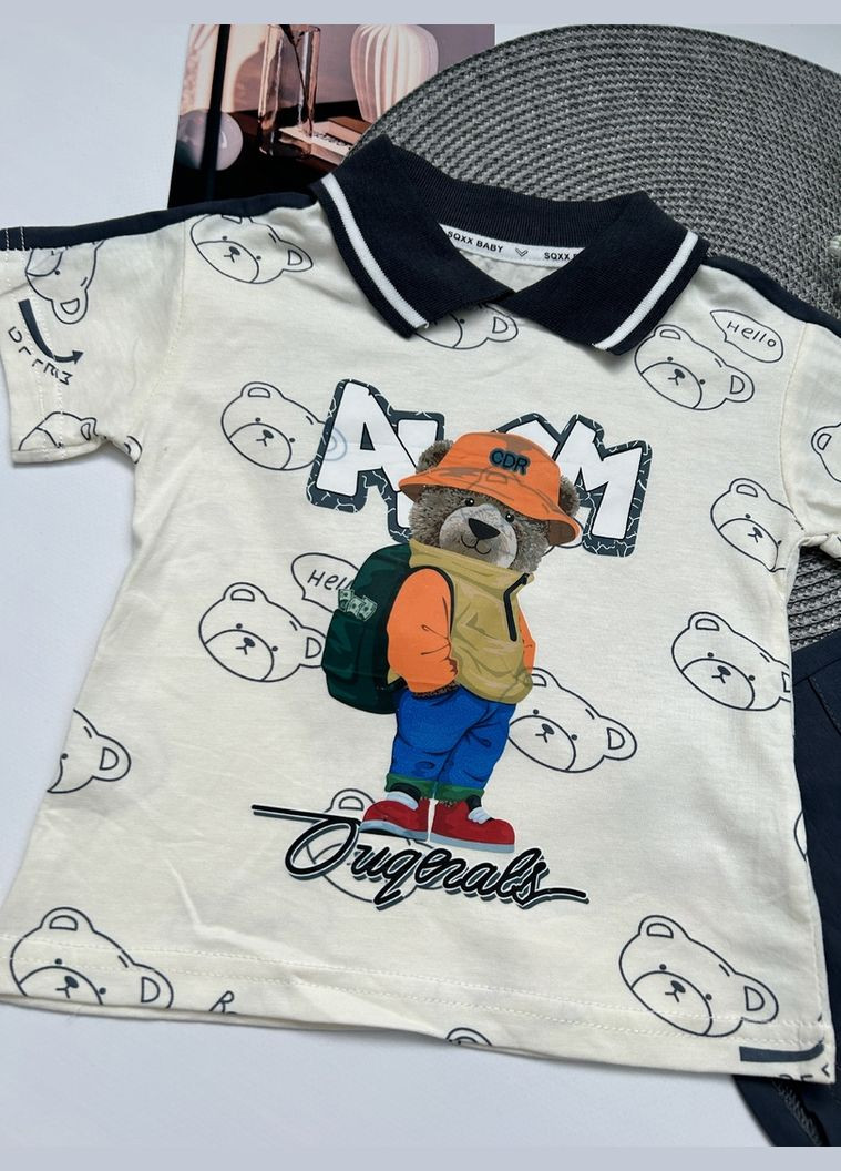 Комбінований літній костюм на літо хлопчику футболка і шорти з ведмедиком темно-сірий 10521 No Brand