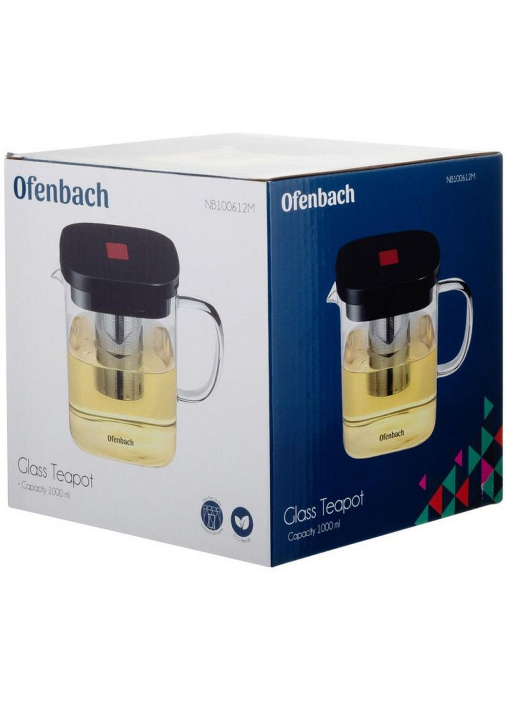 Чайник скляний заварювальний зі знімним ситечком 1000 мл Ofenbach (289463338)