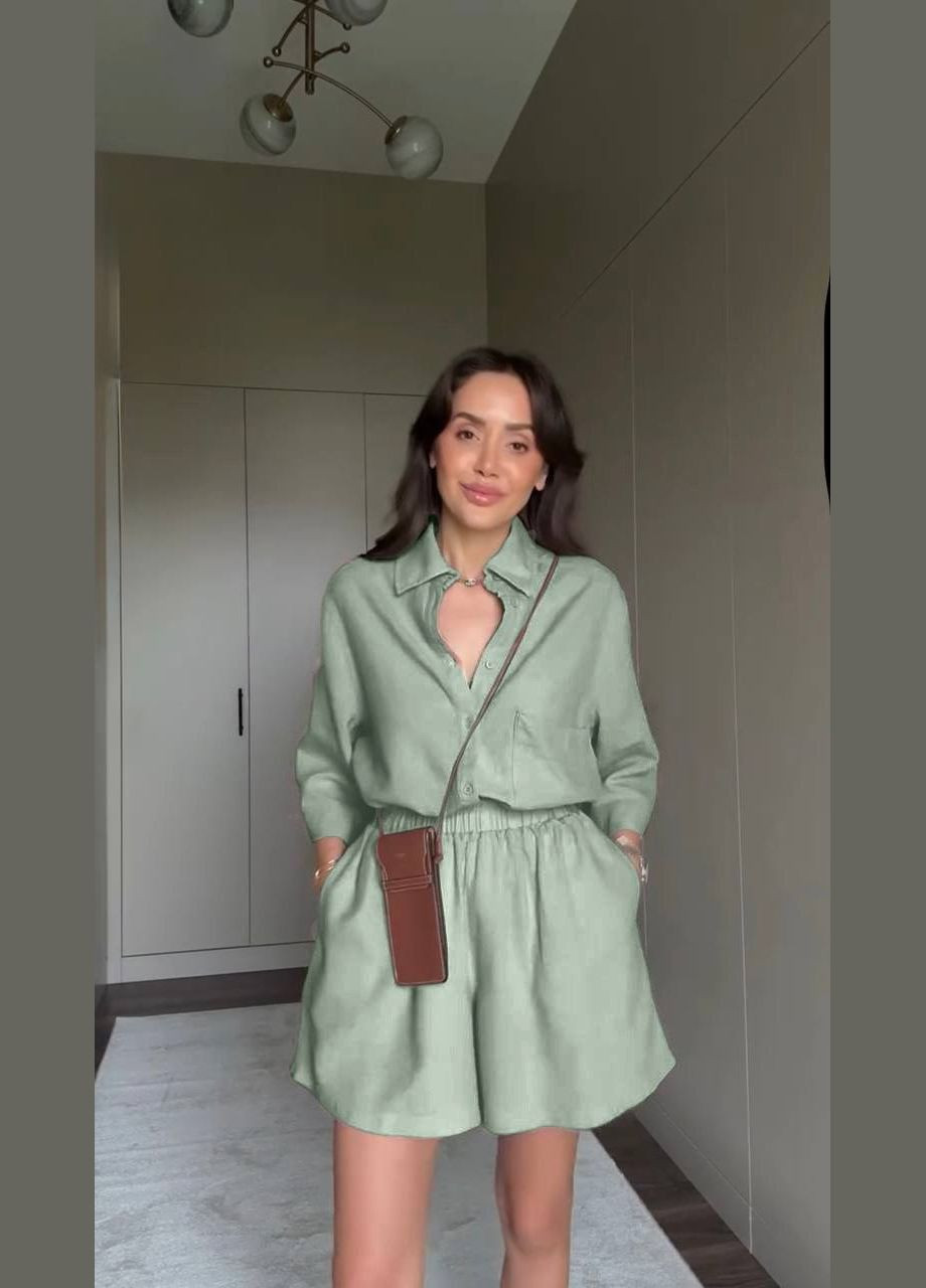 Женский костюм из льна, рубашка и шорты свободного кроя. MonCher (339042833)