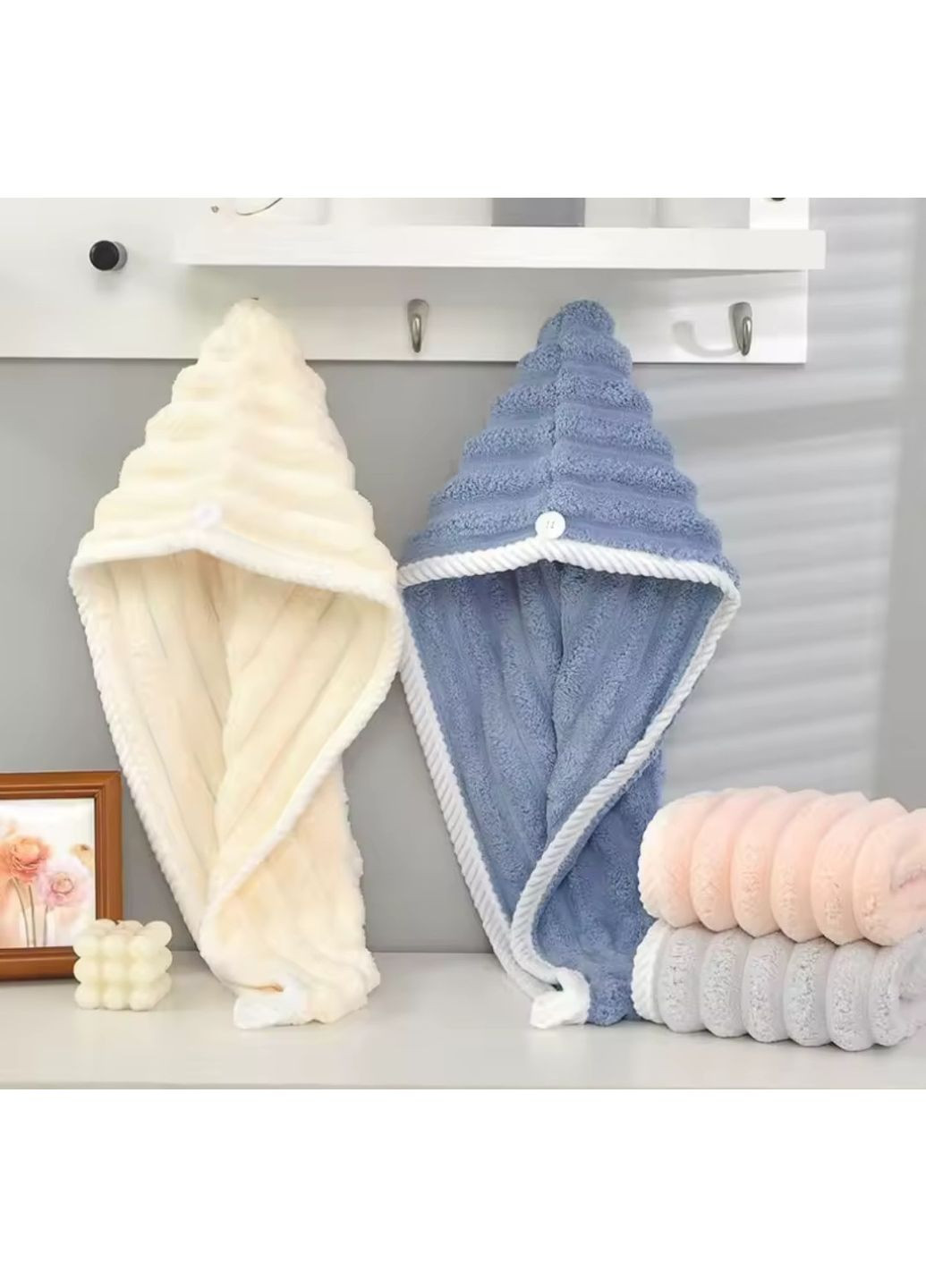 Жіночий рушник-тюрбан із ґудзиком для сушіння голови та волосся No Brand (365963617)