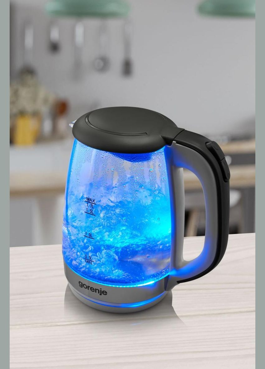 Електрочайник 1.7л, 2,200 Вт, strix контроль, скло, Gorenje (314978366)